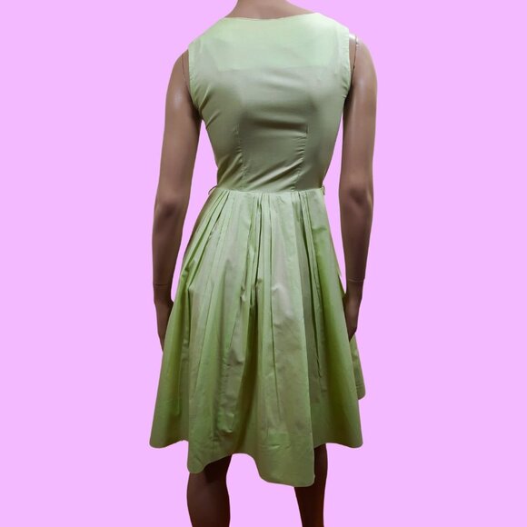 Vintage 50s 60s Day Dress Green Sleeveless Tea Dress Sundress Knee Length Sz XS - Picture 9 of 12